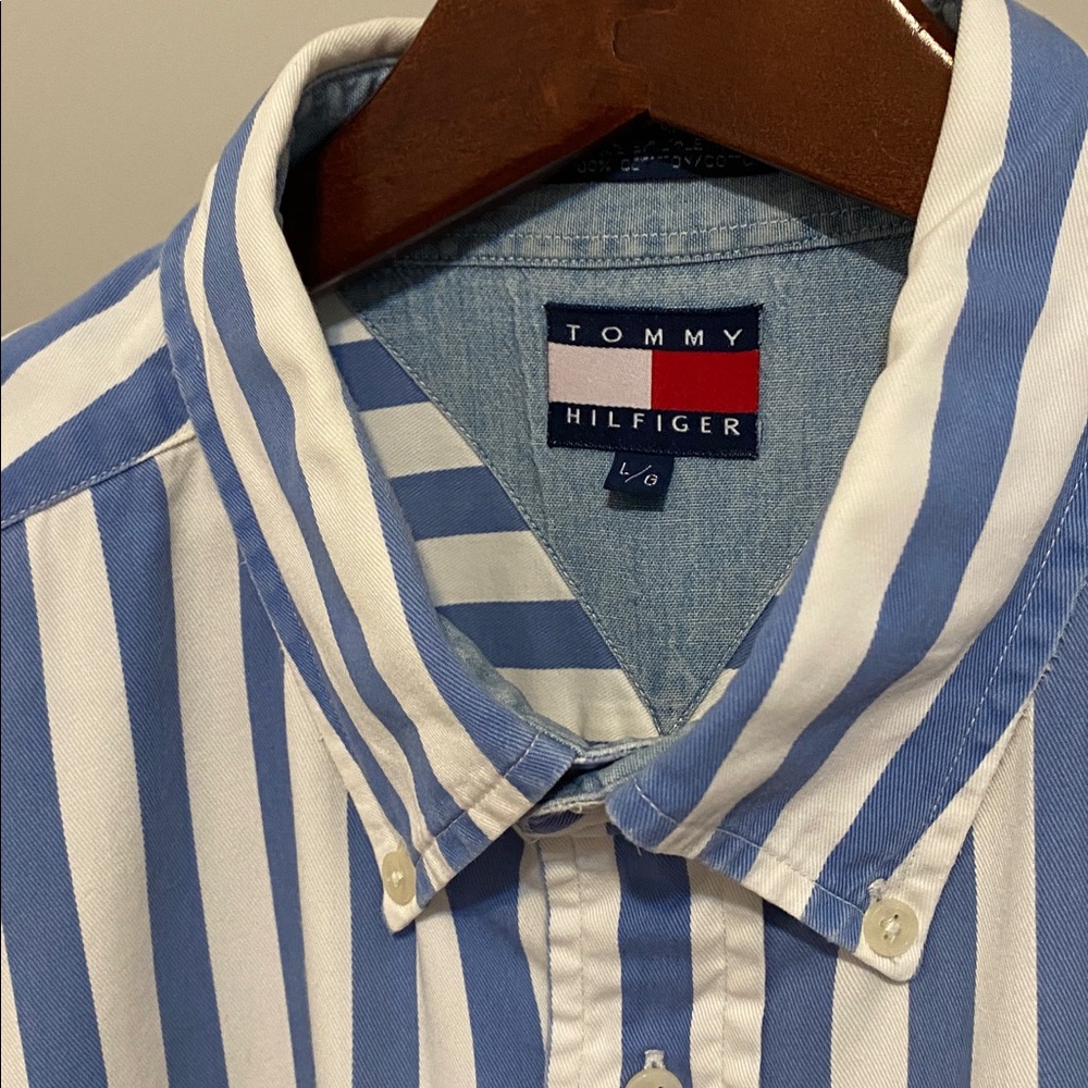Vintage Tommy Hilfiger Cotton Blue and White Striped Shirt